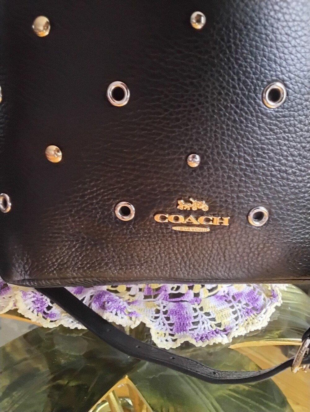 Coach Abby Leather Studded Grommet Crossbody Bag With Coach Cat Charm - Picture 7 of 14